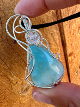 Load image into Gallery viewer, Reserved for Jenni p Hemimorphite with Herkimer Diamond Gem Inclusions Wire Wrapped Pendent Necklace
