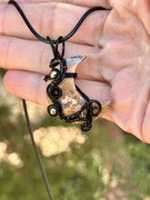 Load image into Gallery viewer, ARTISAN CAB (adit stones) yellow Maligano Jasper moon with onyx + hematite gem accents wire wrapped pendant necklace