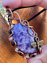 Load image into Gallery viewer, Reserved for Erin h Lepidolite with Labradorite + Sugilite gem inclusion Wire Wrapped Pendent Necklace