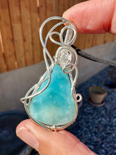 Load image into Gallery viewer, Reserved for Jenni p Hemimorphite with Herkimer Diamond Gem Inclusions Wire Wrapped Pendent Necklace