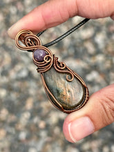 Load image into Gallery viewer, Labradorite with lepidolite gem accent wire wrapped pendant necklace