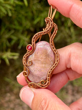 Load image into Gallery viewer, Rhodonite with raspberry jade gem accent wire wrapped pendant necklace