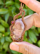 Load image into Gallery viewer, Rhodonite with raspberry jade gem accent wire wrapped pendant necklace