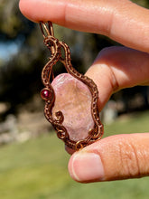 Load image into Gallery viewer, Rhodonite with raspberry jade gem accent wire wrapped pendant necklace