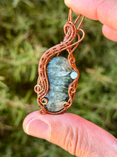 Load image into Gallery viewer, Seraphinite with green aventurine gem accent wire wrapped pendant necklace