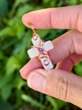 Load image into Gallery viewer, Milky quartz mini cross with amethyst gem accent wire wrapped pendant necklace