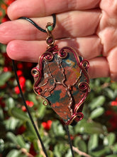 Load image into Gallery viewer, Faceted bloodstone with garnet + zoisite gem accents tree of life wire wrapped pendant necklace