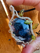 Load image into Gallery viewer, Reserved for Ashlee b Moss Agate with Peridot Gem Inclusion Wire Wrapped Pendent Necklace