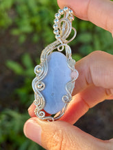 Load image into Gallery viewer, Blue owhyee opal with aquamarine + rose quartz gem accents wire wrapped pendant necklace