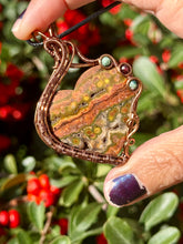 Load image into Gallery viewer, ARTISAN CAB (adit stones) Ocean Jasper with tree agate + garnet gem accents wire wrapped pendant necklace