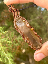 Load image into Gallery viewer, Smoky citrine with tigers eye + sunstone gem accents wire wrapped pendant necklace