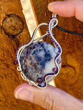 Load image into Gallery viewer, Reserved for Shayla m DUO TONED WIRE Morado Purple opal with sodalite + amethyst inclusions wire wrapped pendent