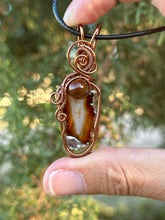 Load image into Gallery viewer, Carnelian Slice with Tiger Eye gem accents wire wrapped pendant necklace