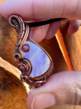 Load image into Gallery viewer, Reserved for Rachel h Moonstone with Ruby gem inclusion Wire Wrapped Pendent Necklace