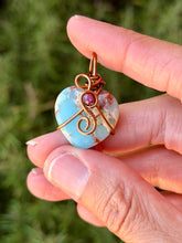 Load image into Gallery viewer, Sea sediment jasper with ruby gem accent wire wrapped mini heart pendant