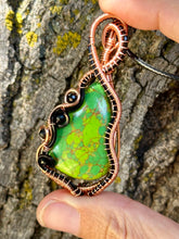 Load image into Gallery viewer, Reserved for Jennifer M Green Magnesite with Gem Inclusions Wire Wrapped Pendent Necklace