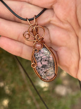 Load image into Gallery viewer, Rhodonite with cherry quartz gem accents wire wrapped pendant necklace