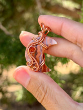 Load image into Gallery viewer, Artisan cab (positive ) Rosetta jasper with carnelian gem accent wire wrapped pendant necklace