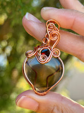 Load image into Gallery viewer, Smoky quartz with faceted garnet gem accent wire wrapped pendant necklace