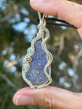 Load image into Gallery viewer, ARTISAN CAB (adit stones) Purple (dyed) Indonesian moss agate with Angelite + phosphosiderite gem accents wire wrapped pendant necklace