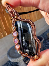 Load image into Gallery viewer, Reserved for Jesica d Buffalo White Turquoise with Gem Inclusions Wire Wrapped Pendent Necklace