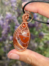 Load image into Gallery viewer, Crazy lace agate with red jasper gem accents wire wrapped pendant necklace