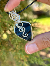 Load image into Gallery viewer, Black Tourmaline with obsidian gem accents wire wrapped pendant necklace