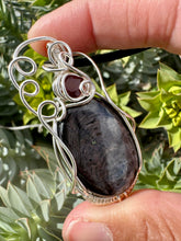 Load image into Gallery viewer, Reserved for Adrianne s Hypersthene with Garnet Gem Inclusion Wire Wrapped Pendent Necklace