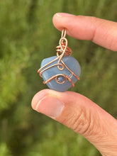 Load image into Gallery viewer, Blue quartz with sodalite gem accent heart mini wire wrapped pendant necklace