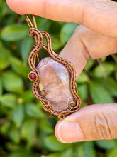 Load image into Gallery viewer, Rhodonite with raspberry jade gem accent wire wrapped pendant necklace