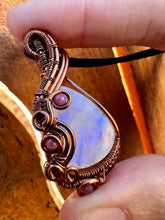 Load image into Gallery viewer, Reserved for Rachel h Moonstone with Ruby gem inclusion Wire Wrapped Pendent Necklace