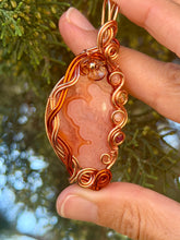 Load image into Gallery viewer, Artisan cab (positive rock) carnelian agate with citrine, sunstone, rose quartz, ruby gem accents wire wrapped pendant necklace