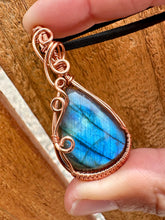 Load image into Gallery viewer, Reserved for Taylee r Blue Flash Labradorite Wire Wrapped Pendent Necklace