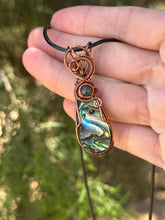 Load image into Gallery viewer, Abalone with moss agate gem accent wire wrapped pendant necklace