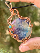 Load image into Gallery viewer, ARTISAN STONE (adit stones) Rainbow Plume agate with turquoise, blue apatite, amethyst gem accents wire wrapped pendant necklace