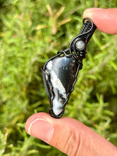 Load image into Gallery viewer, Buffalo turquoise with labradorite gem accent wire wrapped pendant necklace