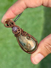 Load image into Gallery viewer, Labradorite with lepidolite gem accent wire wrapped pendant necklace