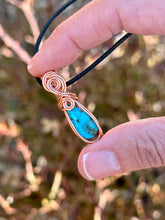 Load image into Gallery viewer, Reserved for Kimberly Mini kingman turquoise Wire wrapped pendant