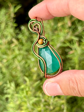 Load image into Gallery viewer, Faceted green onyx with picture jasper gem accents wire wrapped pendant necklace