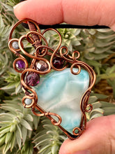Load image into Gallery viewer, Reserve for Katie a Larimar with Gem Inclusions Wire Wrapped Pendent Necklace