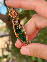 Load image into Gallery viewer, Green chrysocolla with green fluorite gem accent wire wrapped pendant necklace