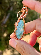 Load image into Gallery viewer, Larimar with rhodonite + aquamarine gem accent wire wrapped pendant necklace