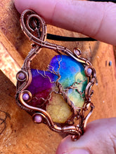 Load image into Gallery viewer, Reserved for Kelli Rainbow Solar Quartz with Phosphosiderite gem inclusions Wire Wrapped Pendent Necklacer