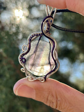 Load image into Gallery viewer, Rainbow fluorite with clear quartz gem accent wire wrapped pendant necklace
