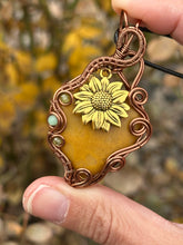 Load image into Gallery viewer, Reserved for ashley k Yellow jasper with prehnite + green aventurine sunflower Wire wrapped pendant