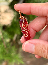 Load image into Gallery viewer, Red aura quartz with carnelian gem accent mini wire wrapped pendant necklace