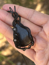 Load image into Gallery viewer, Hypersthene with labradorite + onyx gem accents wire wrapped pendant necklace