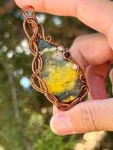 Load image into Gallery viewer, Artisan cab (positive rocks) Bumblebee Jasper with citrine + onyx gem accent wire wrapped pendant necklace