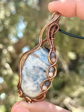 Load image into Gallery viewer, RESERVED FOR TAYLEE Blue Scheelite with Gem Inclusions Wire Wrapped Pendent Necklace