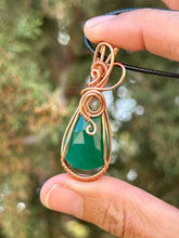 Load image into Gallery viewer, Faceted Green Onyx with green fluorite gem accent wire wrapped pendant necklace